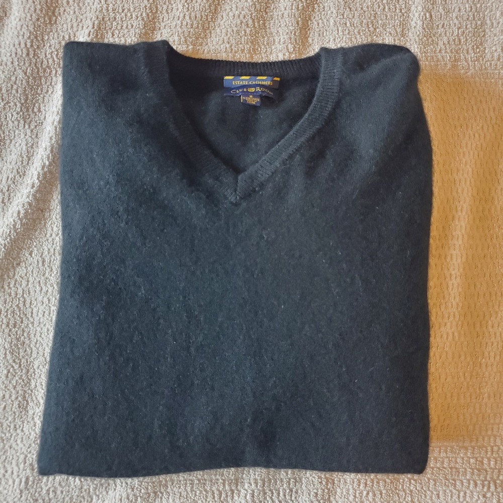 Club‎ Room Mens Estate Cashmere V-Neck Sweater Black 2-Ply Knit Small S